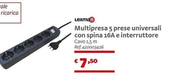 Bricocenter Lexman Multipresa 5 Prese Universali Con Spina 16A E Interruttore offerta