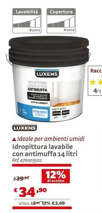 Bricocenter Luxens Idropittura Lavabile Con Antimuffa 14 Filtri offerta