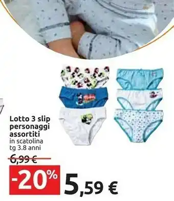 Carrefour Lotto 3 Slip Personaggi Assortiti offerta