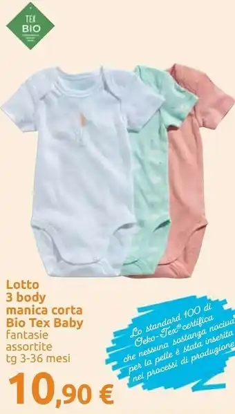 Carrefour Tex Bio Lotto 3 Body Manica Corta` offerta
