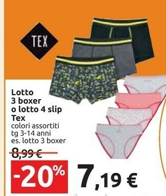 Carrefour Tex Lotto 3 Boxer O Lotto 4 Slip offerta