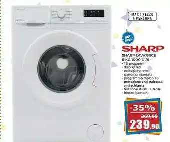 Happy Casa Sharp Lavatrice 6 Kg 1000 Giri offerta