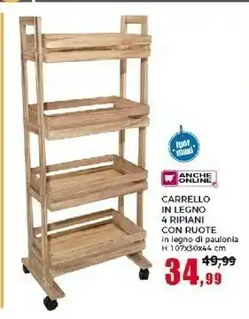 Happy Casa Carrello In Legno 4 Ripiani Con Ruote offerta