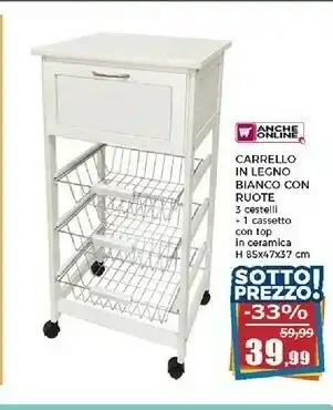 Happy Casa Carrello In Legno Bianco Con Ruote offerta