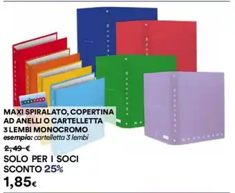Coop MAXI SPIRALATO, COPERTINA AD ANELLI O CARTELLETTA 3 LEMBI MONOCROMO offerta
