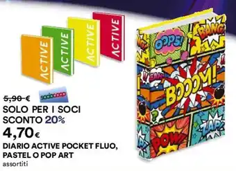 Coop DIARIO ACTIVE POCKET FLUO, PASTEL O POP ART offerta