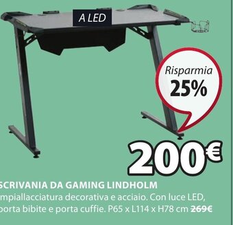 JYSK SCRIVANIA DA GAMING LINDHOLM P65 x L114 x H78 cm offerta