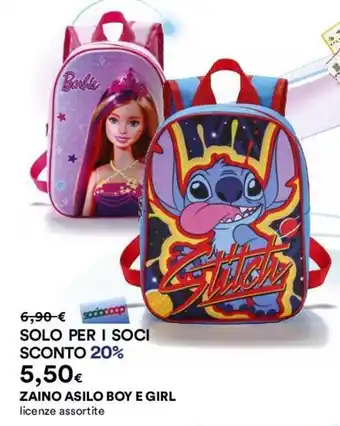 Coop ZAINO ASILO BOY E GIRL offerta