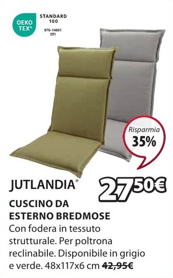 JYSK JUTLANDIA CUSCINO DA ESTERNO BREDMOSE 48x117x6 cm offerta