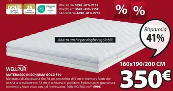 JYSK WELLPURⓇ MATERASSO IN SCHIUMA GOLD F40 160x190/200 cm offerta