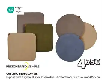 JYSK CUSCINO SEDIA LOMME 38x38x2 cm/Ø35x2 cm offerta