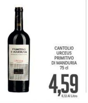 Supermercati Piccolo CANTOLIO URCEUS PRIMITIVO DI MANDURIA 75 cl offerta