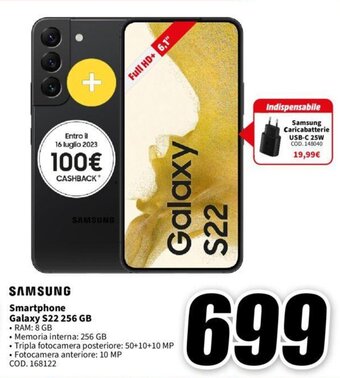 MediaWorld SAMSUNG Smartphone Galaxy S22 256 GB offerta
