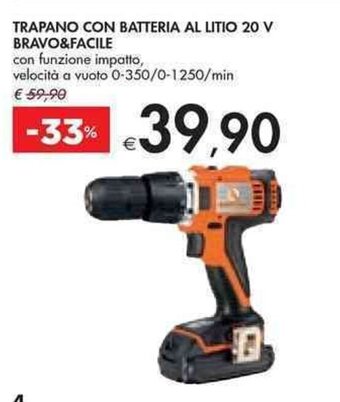 Bennet TRAPANO CON BATTERIA AL LITIO 20 V BRAVO&FACILE offerta