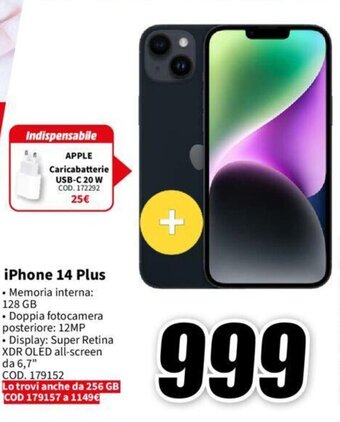 MediaWorld iPhone 14 Plus offerta