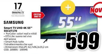 MediaWorld SAMSUNG Smart TV UHD 4K 55" 55CU7170 offerta