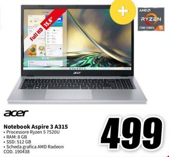 MediaWorld acer Notebook Aspire 3 A315 offerta
