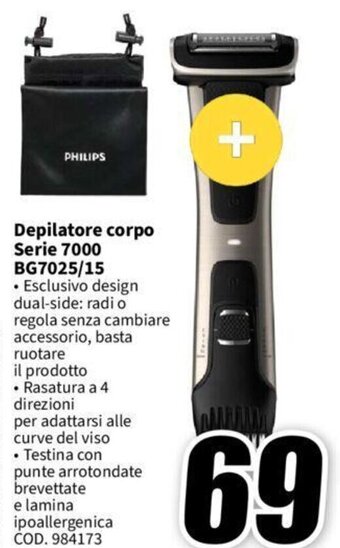 MediaWorld PHILIPS Depilatore corpo Serie 7000 BG7025/15 offerta