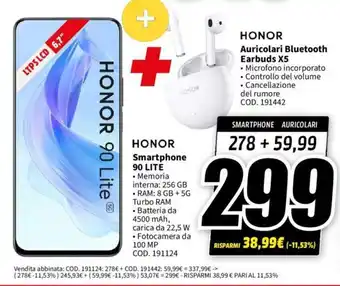 MediaWorld HONOR Auricolari Bluetooth Earbuds X5 offerta