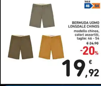 Spazio Conad BERMUDA UOMO LONSDALE CHINOS 46-54 offerta