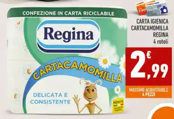 Conad Superstore CARTA IGIENICA CARTACAMOMILLA REGINA 4 rotoli offerta