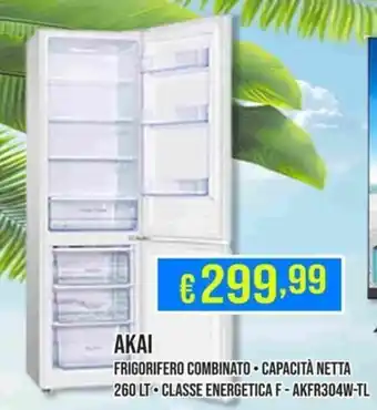 MEGA AKAI FRIGORIFERO COMBINATO - CAPACITÀ NETTA 260 LT-CLASSE ENERGETICA F - AKFR304W-TL offerta