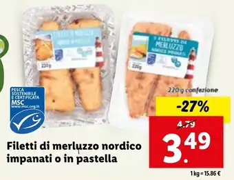 Lidl Filetti di merluzzo nordico impanati o in pastella offerta