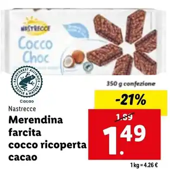 Lidl Nastrecce Merendina farcita cocco ricoperta cacao 350 g confezione offerta