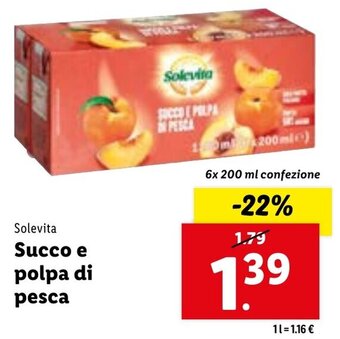Lidl Solevita Succo e polpa di pesca 6x 200 ml confezione offerta