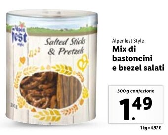 Lidl Alpenfest Style Mix di bastoncini e brezel salati 300 g confezione offerta