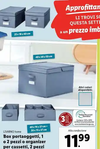 Lidl LIVARNO home Box portaoggetti, 1 o 2 pezzi o organizer per cassetti, 2 pezzi 40x30x50 cm offerta