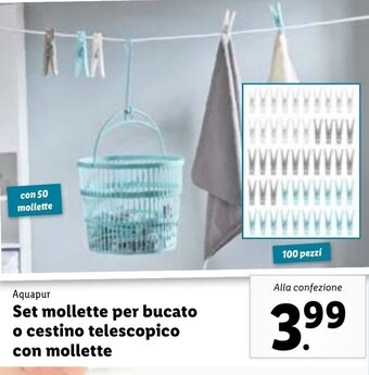 Lidl Aquapur Set mollette per bucato o cestino telescopico con mollette offerta
