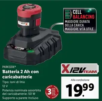 Lidl PARKSIDE Batteria 2 Ah con caricabatterie 12 V offerta