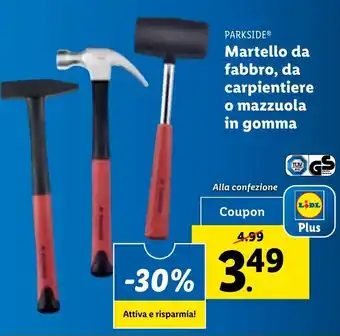 Lidl PARKSIDE Martello da fabbro, da carpientiere o mazzuola in gomma offerta