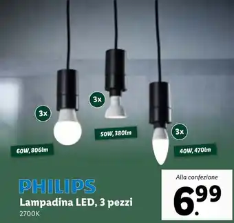 Lidl PHILIPS Lampadina LED, 3 pezzi 40W offerta