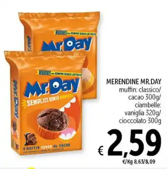 Spazio Conad MERENDINE MR.DAY muffin: classico/ cacao 300g offerta