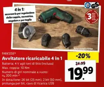 Lidl PARKSIDEⓇ Avvitatore ricaricabile 4 in 1 offerta