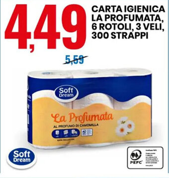 CARTA IGIENICA LA PROFUMATA, 6 ROTOLI, 3 VELI, 300 STRAPPI