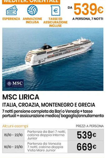 MSC LIRICA ITALIA, CROAZIA, MONTENEGRO E GRECIA