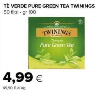 Tigre TÈ VERDE PURE GREEN TEA TWININGS 50 filtri - gr 100 offerta