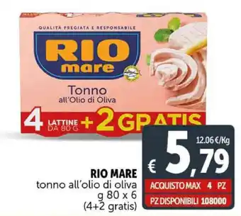 Deco Supermercati RIO MARE tonno all'olio di oliva g 80 x 6 offerta