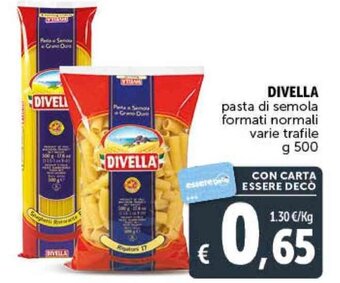 Deco Supermercati DIVELLA pasta di semola formati normali varie trafile g 500 offerta