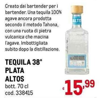 Metro TEQUILA 38° PLATA ALTOS bott. 70 cl offerta