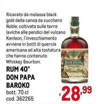 Metro RUM 40° DON PAPA BAROKO bott. 70 cl offerta
