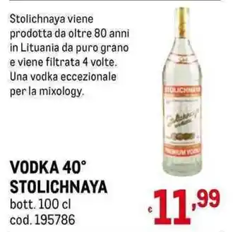 Metro VODKA 40° STOLICHNAYA bott. 100 cl offerta