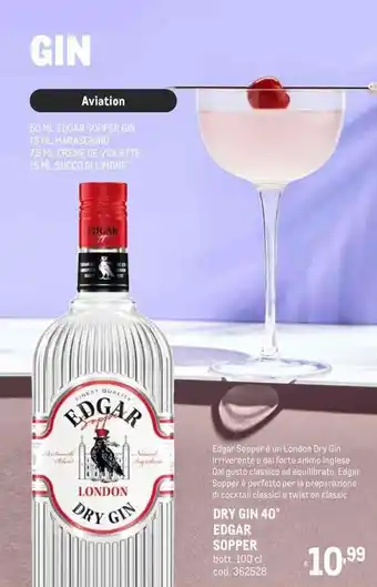 Metro DRY GIN 40° EDGAR SOPPER bott. 100 cl offerta