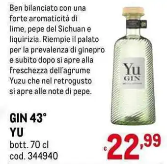 Metro GIN 43° YU bott. 70 cl offerta
