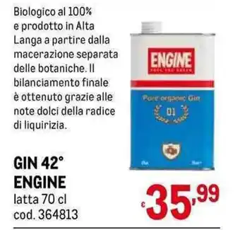 Metro GIN 42° ENGINE latta 70 cl offerta