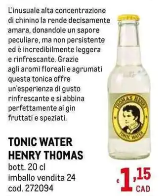 TONIC WATER HENRY THOMAS bott. 20 cl