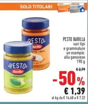 Conad PESTO BARILLA vari tipi e grammature un esempio: alla genovese 190 g offerta